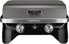 Attitude2go,Barbecue de Table  Faible fume,BBQ Portable, Couvercle,thermomtre,et Grille en Fonte,Alimentation : Cartouche de gaz CV 470 Plus,Gris