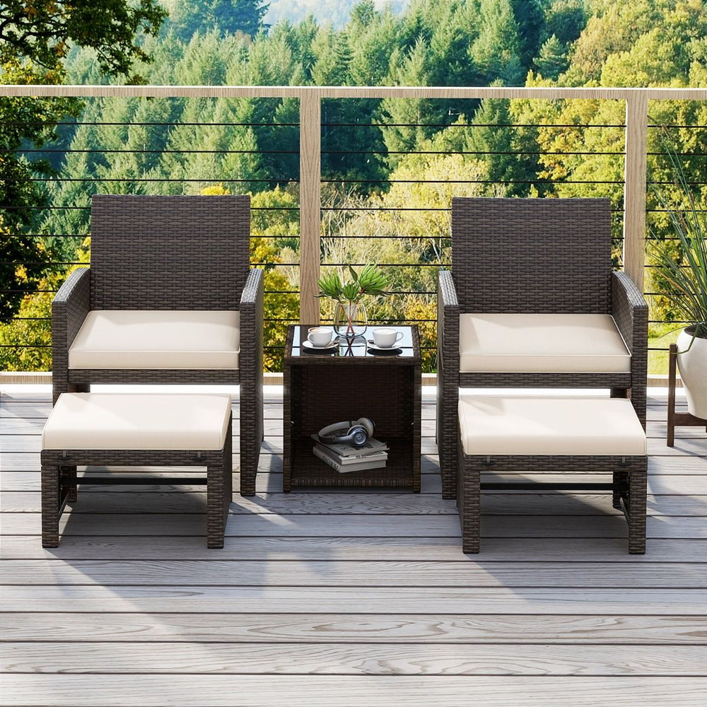Ensemble Meuble de Salon 5PCS Salon de Jardin en Rotin PE avec Coussin pour Balcon Piscine Terrasse Gris/Blanc -