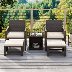Ensemble Meuble de Salon 5PCS Salon de Jardin en Rotin PE avec Coussin pour Balcon Piscine Terrasse Gris/Blanc -