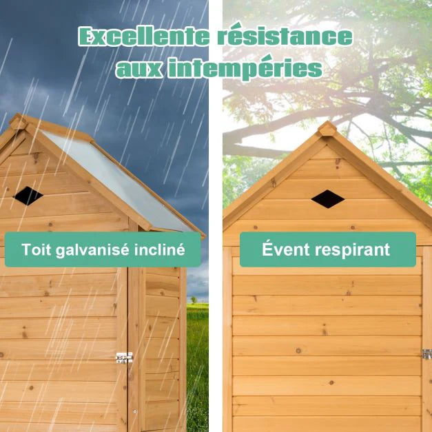 Abri de jardin extérieur à 5 etagères cabane verrouillable en bois de sapin toit en tle galvanisée 20_0005485 -