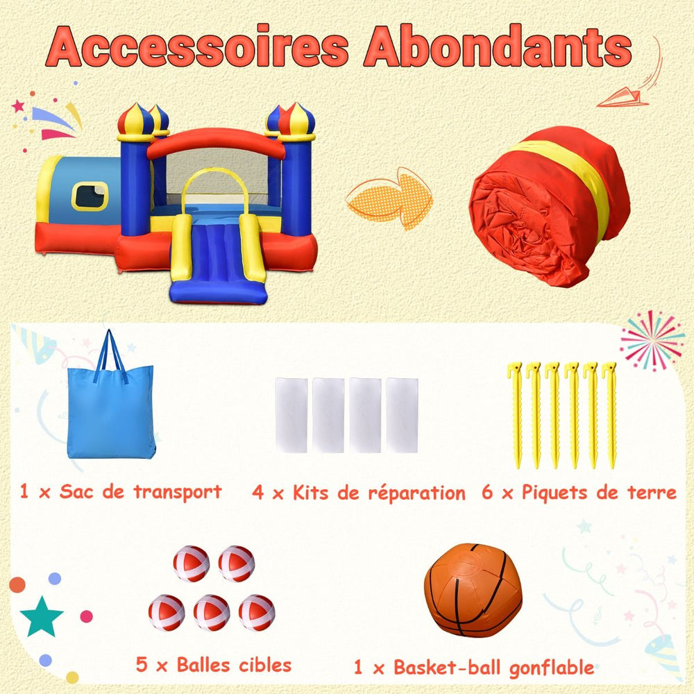 Château Gonflable pour Enfant avec Espace de Rebonds Petite Maison Toboggan Panier de Basket(sans Gonfleur) -