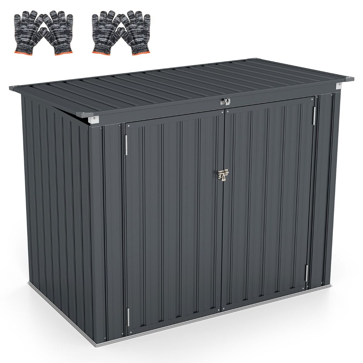 Abri de Stockage en Métal Galvanisé pour Poubelles Extérieur Abri de Jardin Verrouillable avec Toit Ouvert 2 Portes 172X95,5X130CM Gris -