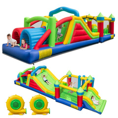 Château Gonflable pour 4 Enfants avec 2 Toboggans Tunnels Zone de Rebond Escalade Obstacles Maison de Jeu avec Souffleur de 680 W -