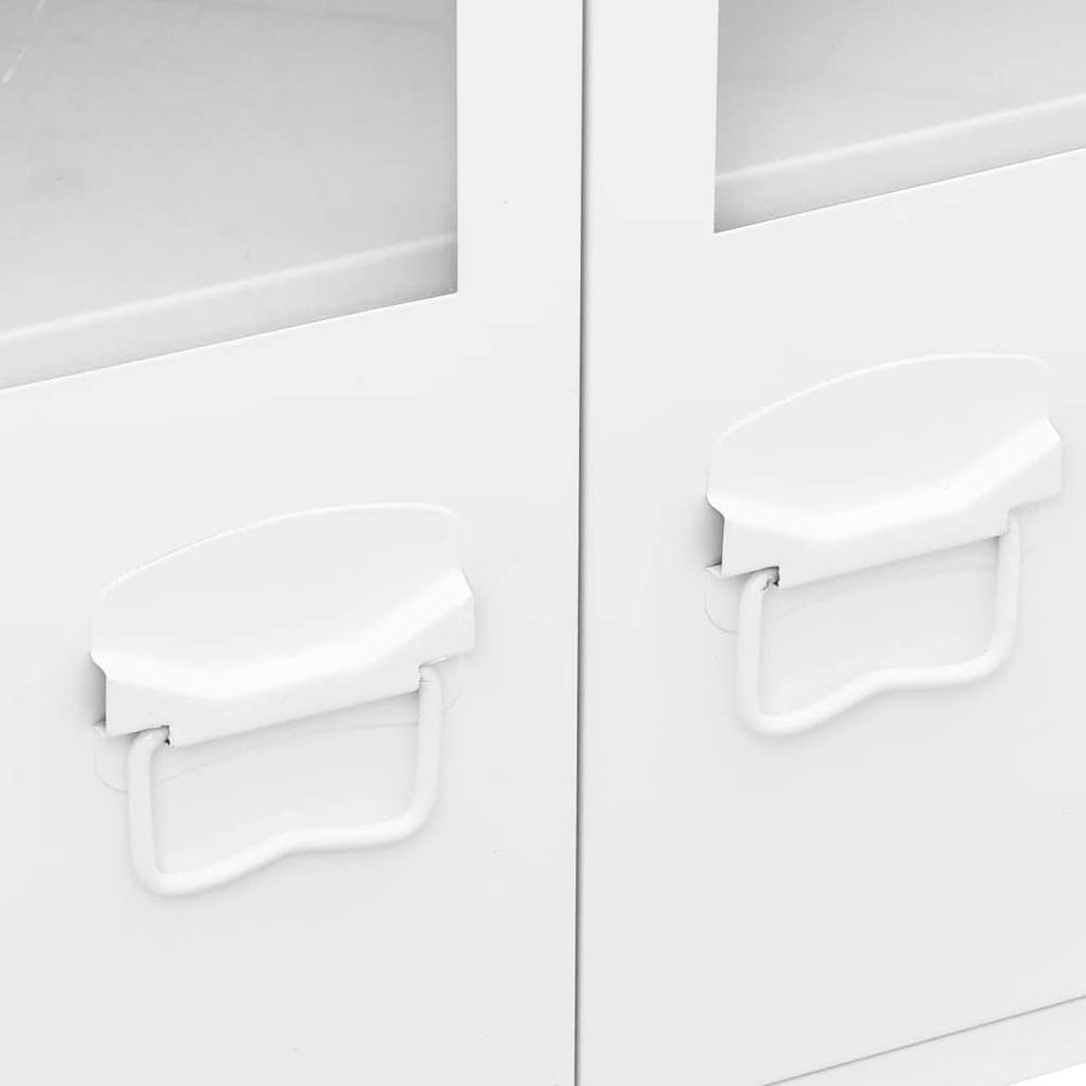 vidaXL Buffet Industriel Armoire Latérale Meuble de Rangement Armoire de Rangement Salle de Séjour Maison Intérieur Blanc 105x35x62 cm Métal et Verre