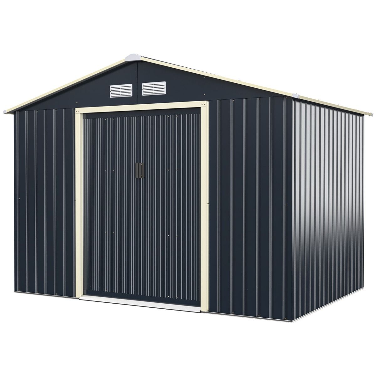 Abri de Jardin en Métal 5,29 77 x 191 x 202 cm avec 2 Portes Coulissantes Verrouillables 4 Trous d’Aération Gris pour Vélo -
