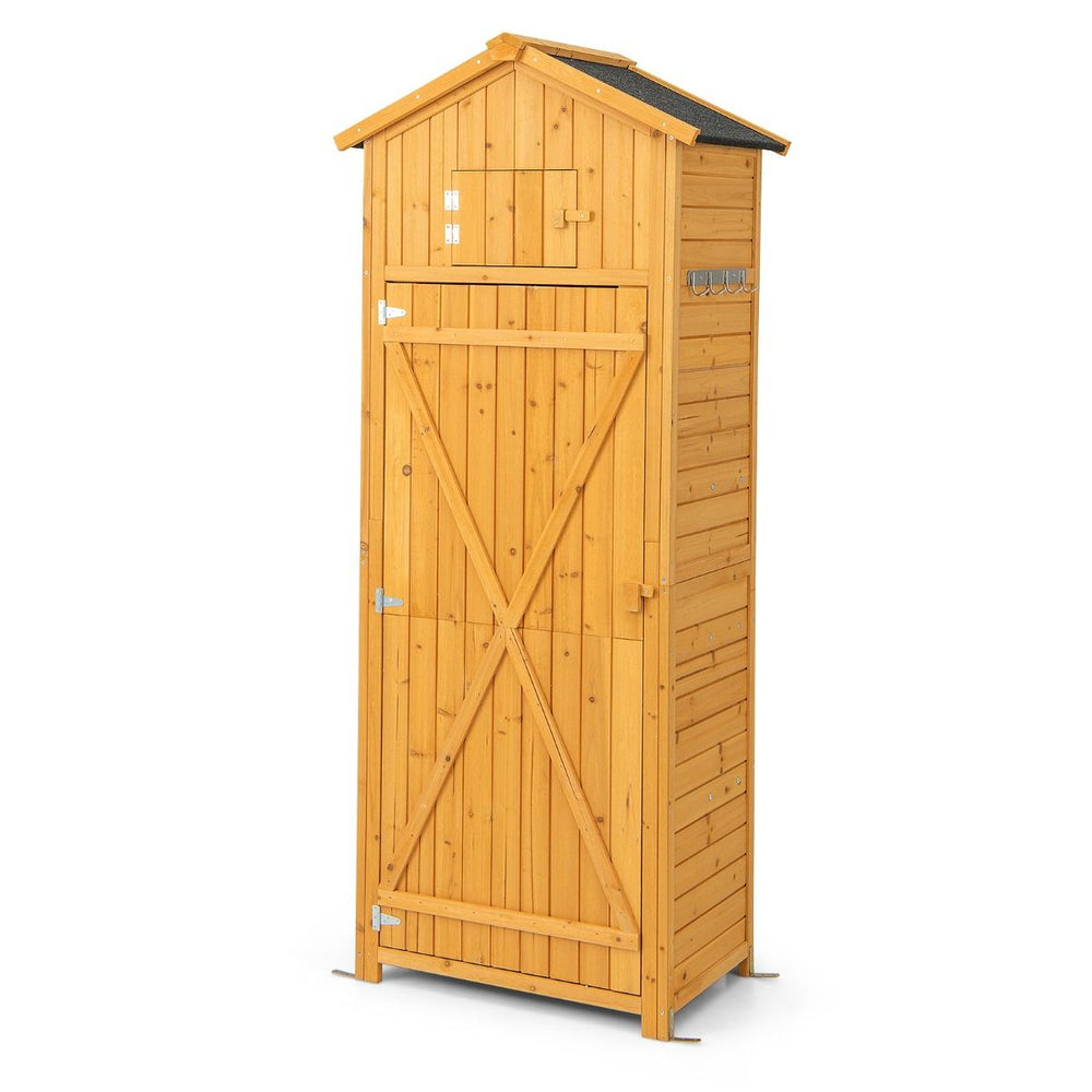 Armoire de Jardin en Bois Impermable avec Toit Abri de Jardin avec Table Pliable tagres et 8 Crochets 75x50x180,5CM -