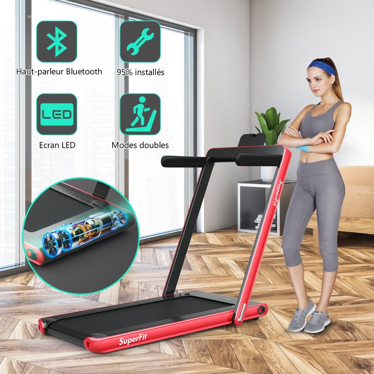 2 en 1 Tapis de Course Electrique Pliable 1 à 12 Km/H avec Haut-parleur Bluetooth Télécommande Moteur 0,75HP Vert/Blanc/Noir/Rouge/Or/Noir et Argenté/Bleu -