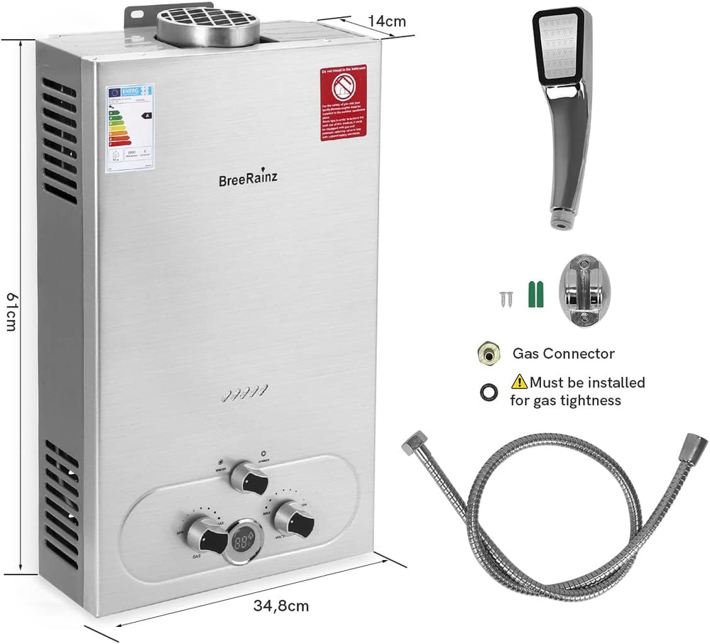 20LPM Chauffe-eau Gaz, 40KW Chauffe-eau Instantané GPL avec Pression d'Eau Requise Très Faible de 0,1 Bar pour la Douche et à la Demande, Fonctionne au Butane et Propane