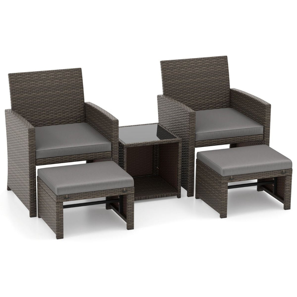 Ensemble Meuble de Salon 5PCS Salon de Jardin en Rotin PE avec Coussin pour Balcon Piscine Terrasse Gris/Blanc -