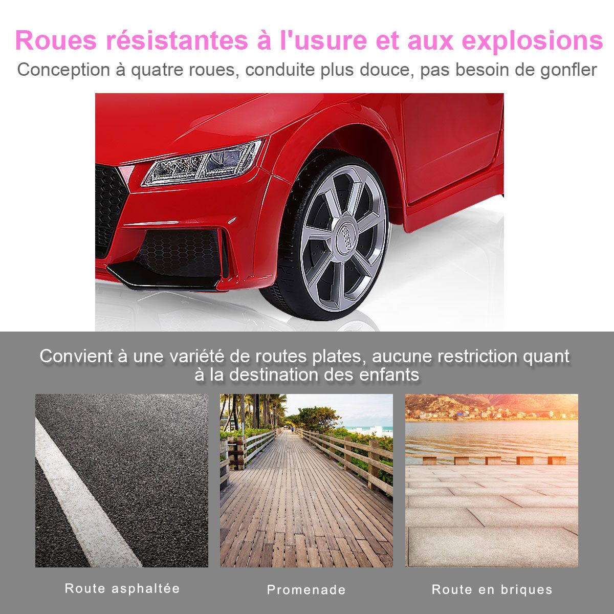Voiture TTRS Electrique pour Enfants 12V Max. 5 Km/h Double Porte avec Télécommande 2.4G Blanc/Rouge -