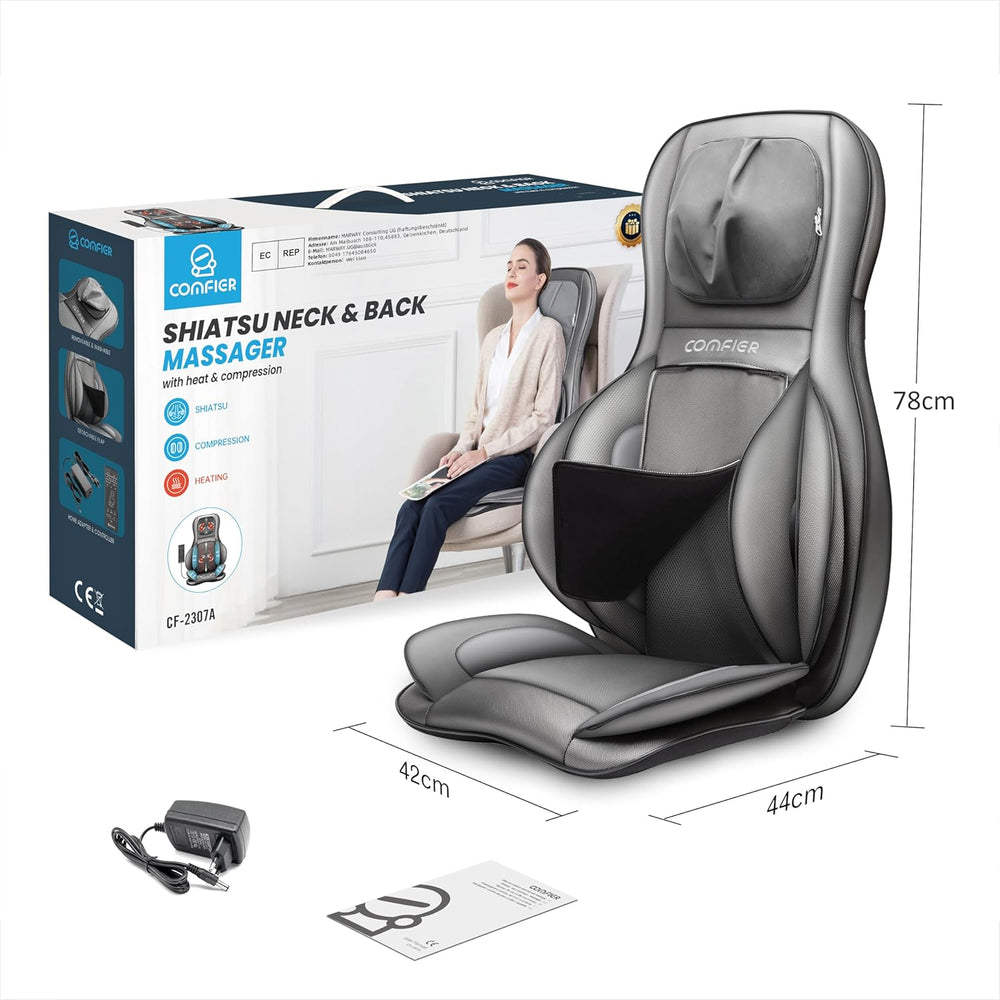 COMFIER Siège Massant Shiatsu avec Compression et Roulement - Masseur de Dos avec Chaleur, Chaise Massage de pétrissage pour Le Dos, Le Cou et Les épaules, Cadeau Papa Maman Femme Homme