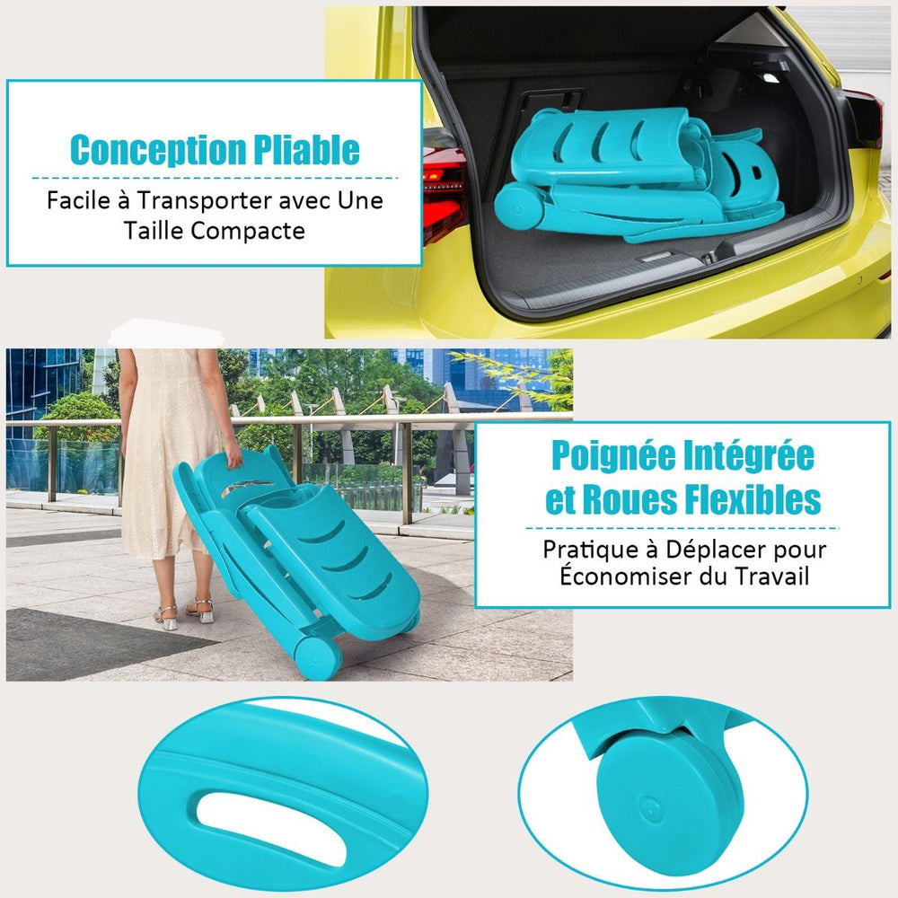 Chaise Longue Pliable Dossier Inclinable  5 Positions avec Roues Intgres pour Terrasse Jardin Piscine 150 kg Gris/Blanc/Bleu -