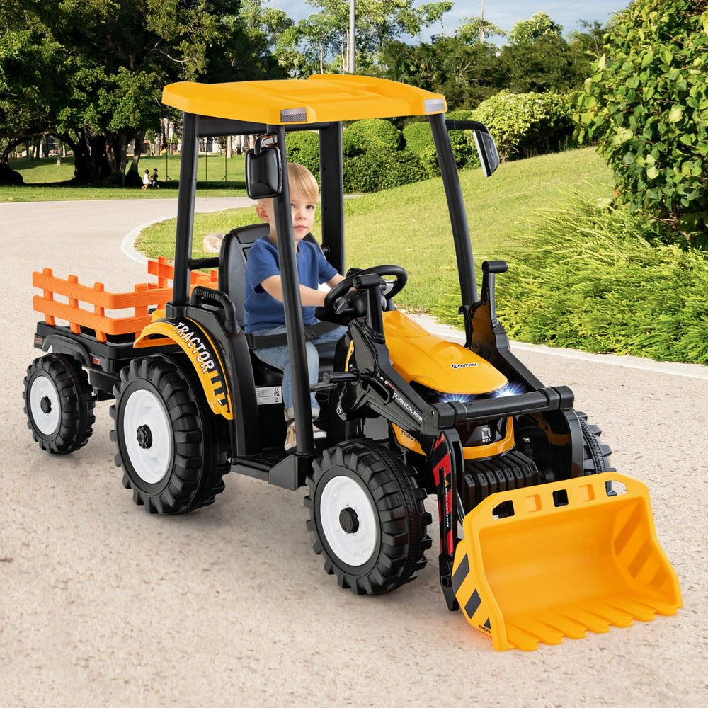 12V Tracteur lectrique Enfants avec Pelle&Remorque Amovible Vhicule lectrique  6 Roues avec Tlcommande & Musique 3-6 km/h pour 3-8 Ans Jaune/Vert -