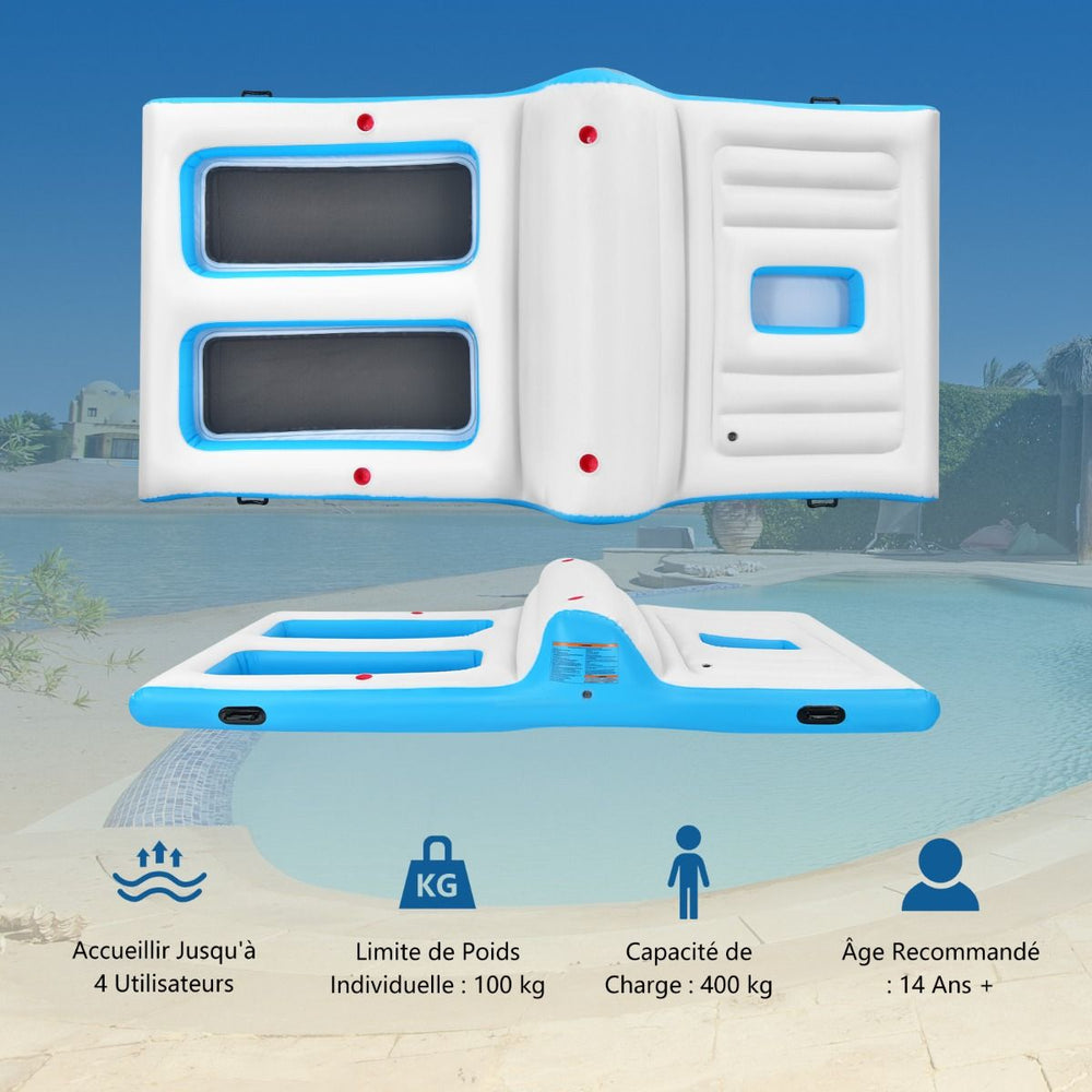 Île de Piscine Gonflable pour 4 Personnes avec Pompe Glacière Porte-Gobelets 360 x 197 x 66cm -