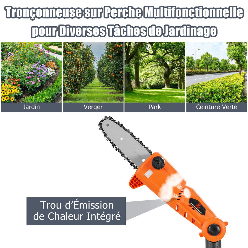 lagueuse Tlescopique sur Perche sans Fil 198 -274 cm Coupe Branche avec Batterie 20V et Chargeur Orange -