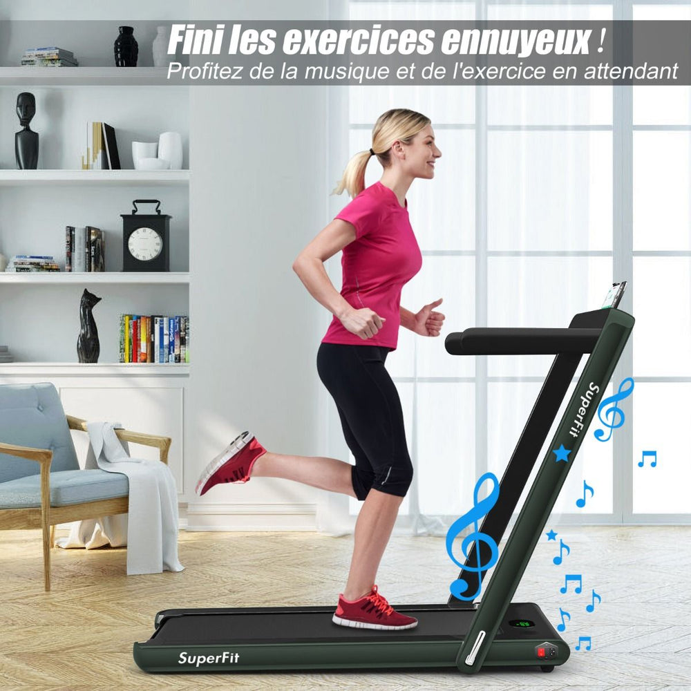 2 en 1 Tapis de Course Electrique Pliable 1  12 Km/H avec Haut-parleur Bluetooth Tlcommande Moteur 0,75HP Vert/Blanc/Noir/Rouge/Or/Noir et Argent/Bleu -