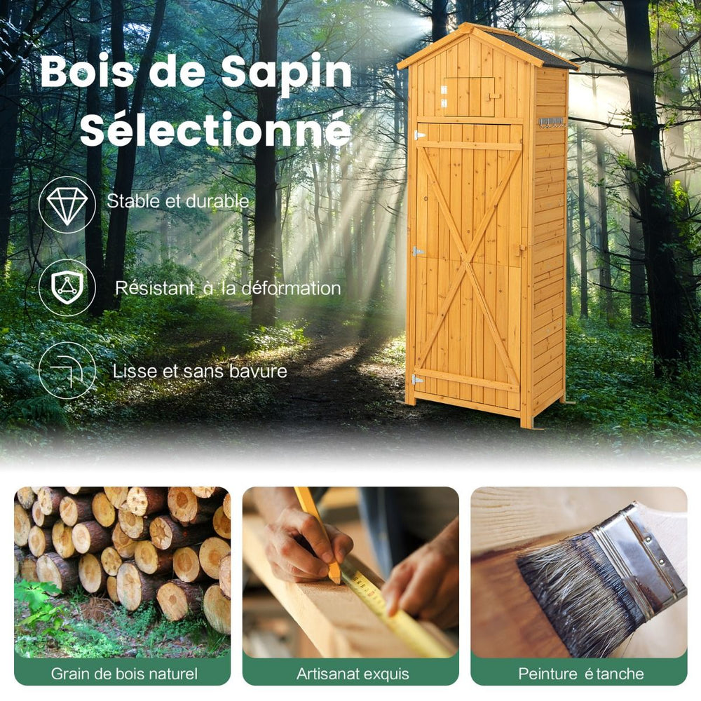Armoire de Jardin en Bois Impermable avec Toit Abri de Jardin avec Table Pliable tagres et 8 Crochets 75x50x180,5CM -