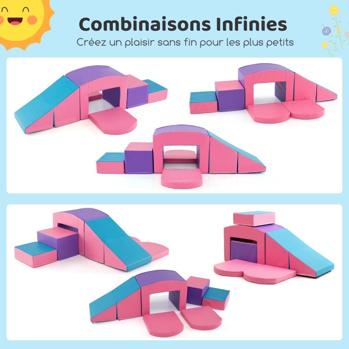 6 Blocs d橢scalade en Mousse Jeu d橢scalade pour Tout-Petits Jeu d橝ctivit d橢scalade Color Tunnel Escaliers et Rampe pour 12+ Mois Color/Bleu/Violet -
