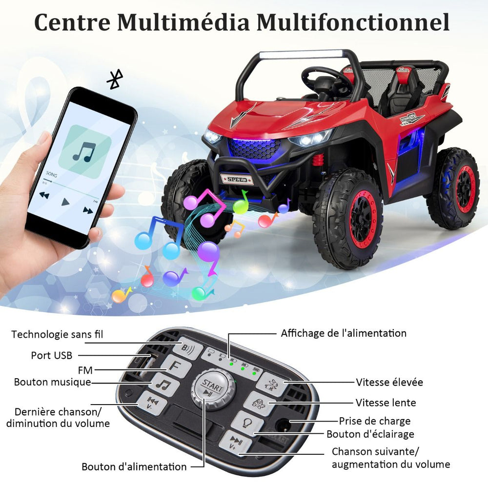 Voiture électrique Enfant 12 V Télécommande pour 3-8 Ans 2 Vitesses Ressort de Suspension Charge 59KG 118x74x71CM Noir/Rose/Rouge -