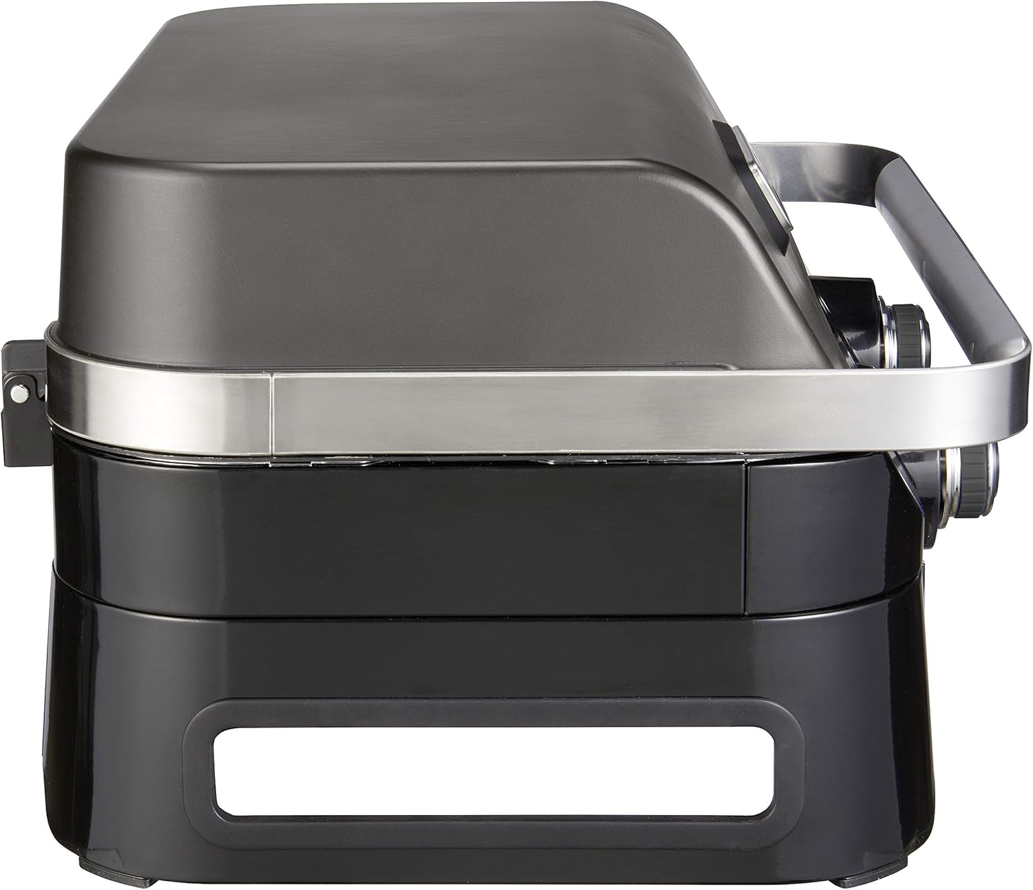 Attitude2go,Barbecue de Table  Faible fume,BBQ Portable, Couvercle,thermomtre,et Grille en Fonte,Alimentation : Cartouche de gaz CV 470 Plus,Gris