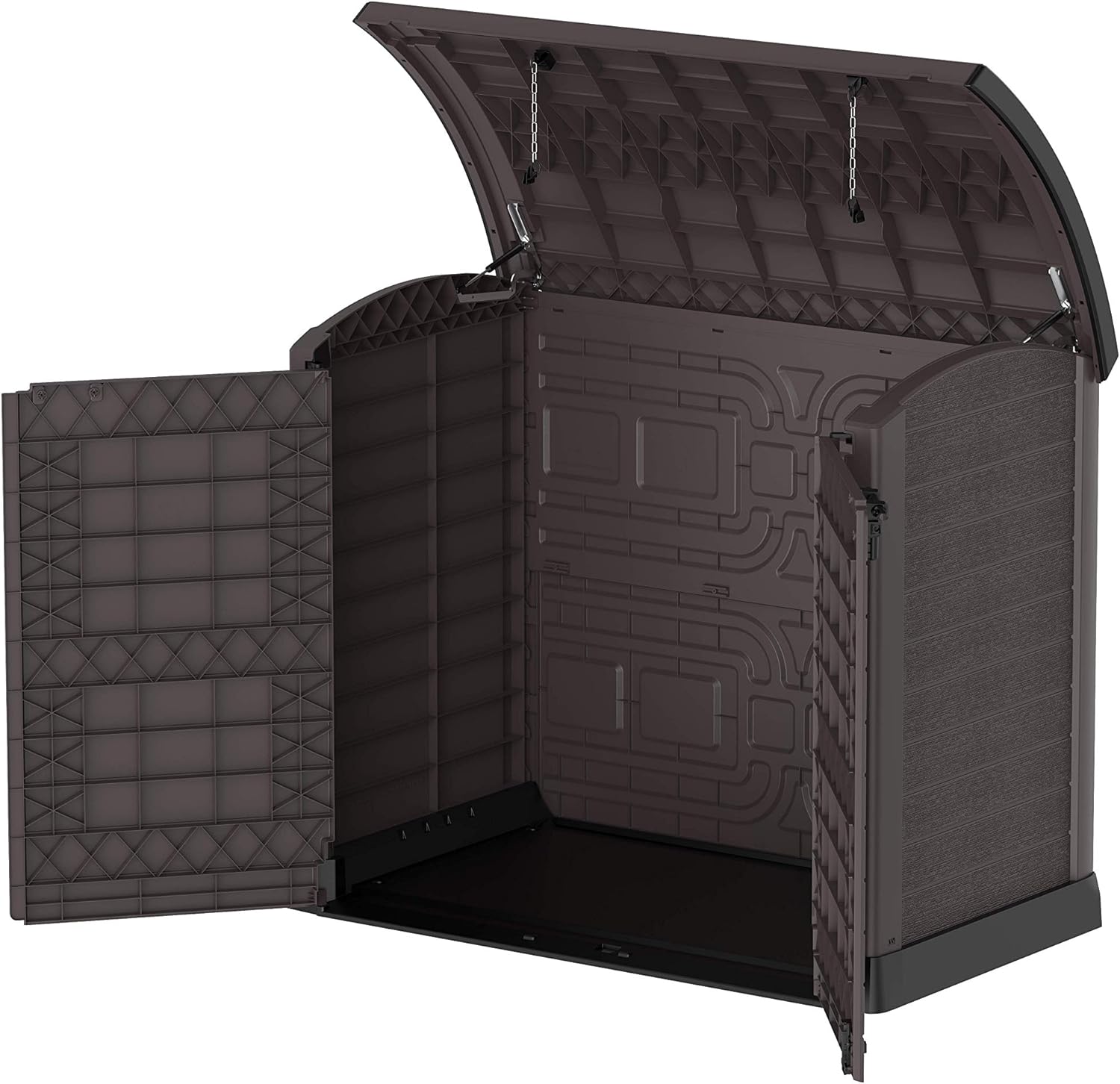 Duramax StoreAway 1200L Plastic Garden Shed/ Flat Lid,Outdoor Storage Shed,Wheelie Bin Hideaways,Wheelie bin box,Durable Construction,Ideal for Bikes,BBQs & 2x 240L Bins,145x85x125 cm,Brown