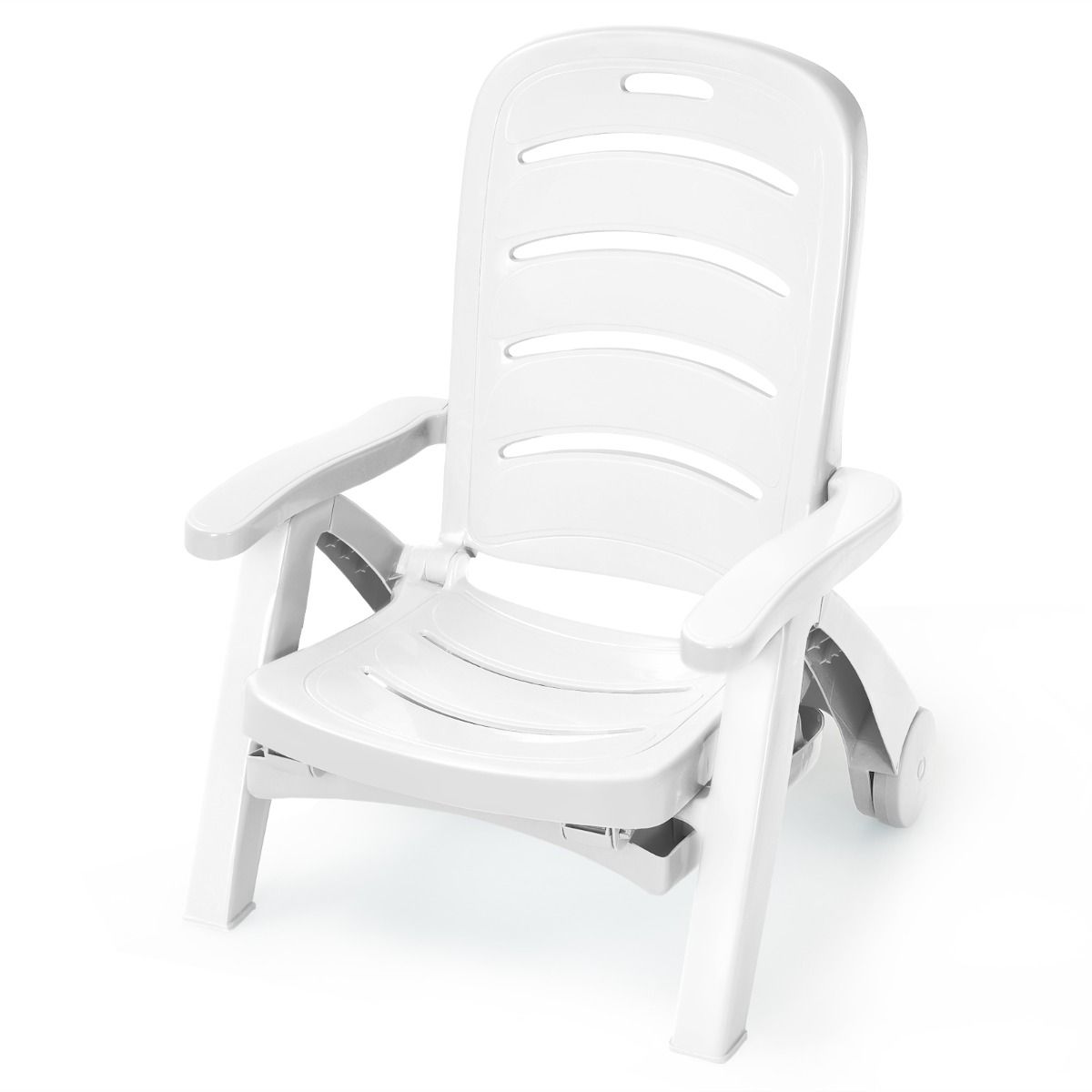Chaise Longue Pliable Dossier Inclinable  5 Positions avec Roues Intgres pour Terrasse Jardin Piscine 150 kg Gris/Blanc/Bleu -