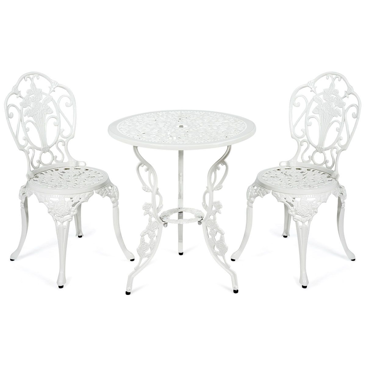 Ensemble Table et 2 Chaises pour Jardin en Aluminium en Forme de Rose Blanc Rsistant aux Intempries -