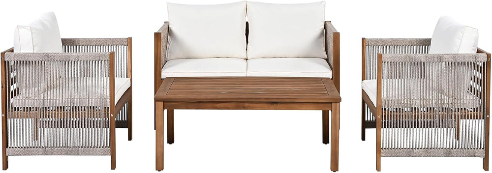 Salon de Jardin,Salon de Jardin 4 Personnes,avec canapé,Table Basse et Coussins,Housse en Tissu déhoussable et Lavable,Noir (Coussins d'assise Inclus)