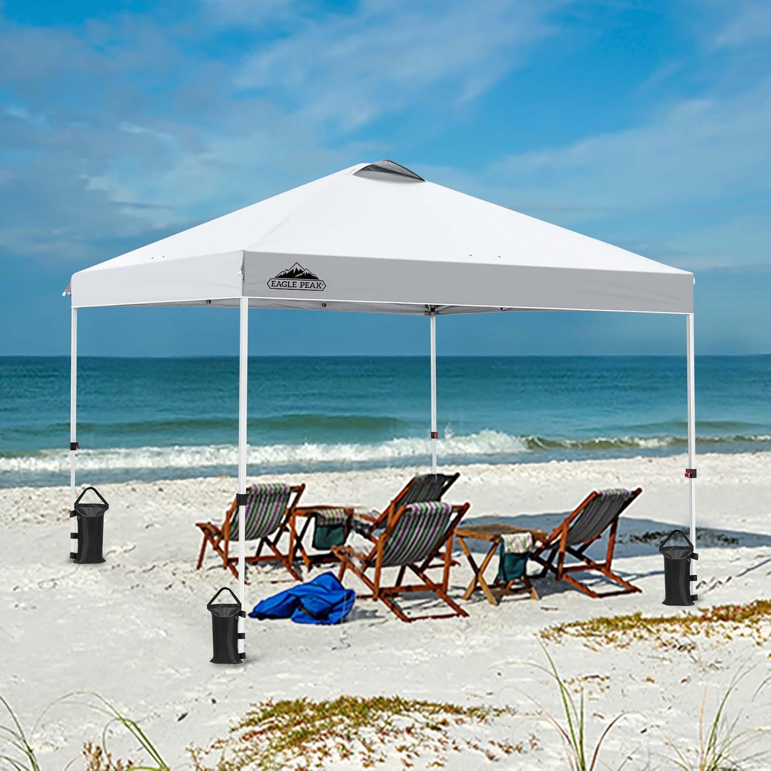 EAGLE PEAK Pop-up tonnelle de Jardin Pliable 3x3m, Tente Pliante avec Pieds Droits Hauteur réglable auvent pour Camping Plage Festival avec Sac à roulettes (Blanc)