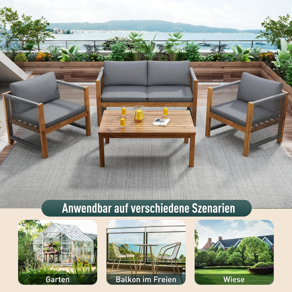 Salon de Jardin,Salon de Jardin 4 Personnes,avec canapé,Table Basse et Coussins,Housse en Tissu déhoussable et Lavable,Noir (Coussins d'assise Inclus)