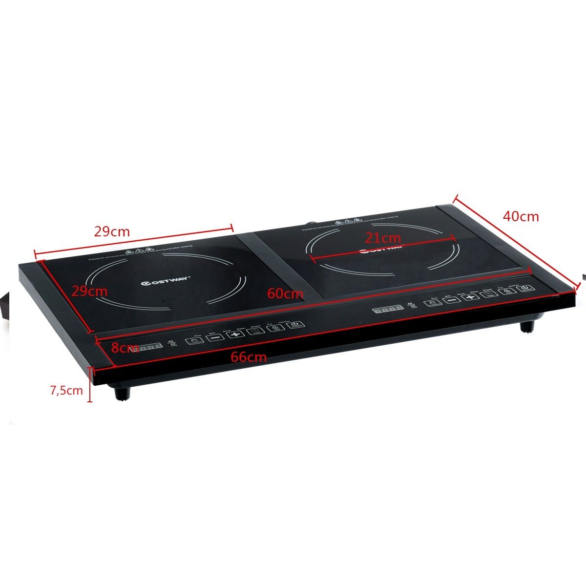 Double Plaque de Cuisson Electrique en Vitrocramique 1800W+1800W 2 Zones 8 Niveaux de Temprature/Puissance Variables Noir -
