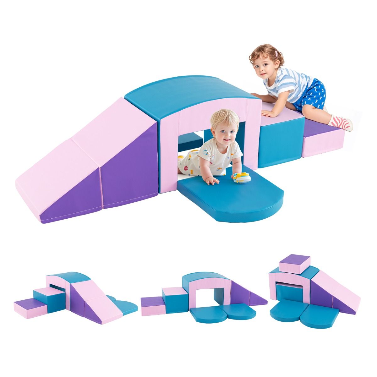 6 Blocs d橢scalade en Mousse Jeu d橢scalade pour Tout-Petits Jeu d橝ctivit d橢scalade Color Tunnel Escaliers et Rampe pour 12+ Mois Color/Bleu/Violet -