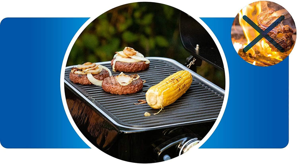 Attitude2go,Barbecue de Table  Faible fume,BBQ Portable, Couvercle,thermomtre,et Grille en Fonte,Alimentation : Cartouche de gaz CV 470 Plus,Gris