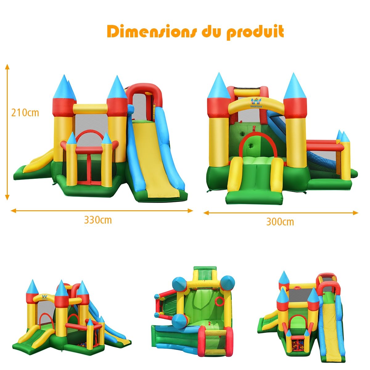 Ch芒teau Gonflable avec Souffleur pour Enfants de 3  10 Ans avec Plusieurs Types de Jeu Diffrents 330 x 300 x 210 cm -