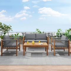 Salon de Jardin,Salon de Jardin 4 Personnes,avec canapé,Table Basse et Coussins,Housse en Tissu déhoussable et Lavable,Noir (Coussins d'assise Inclus)