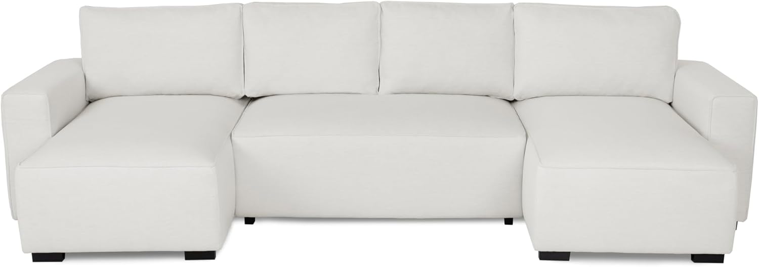 Budwing Jordan Canapé-lit 5 Places – Chaise Longue Panoramique, Confort Premium – Style Contemporain, Tissu 100% Polyester – 317x157x91 cm – Beige Clair