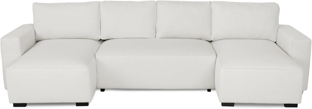 Budwing Jordan Canapé-lit 5 Places – Chaise Longue Panoramique, Confort Premium – Style Contemporain, Tissu 100% Polyester – 317x157x91 cm – Beige Clair