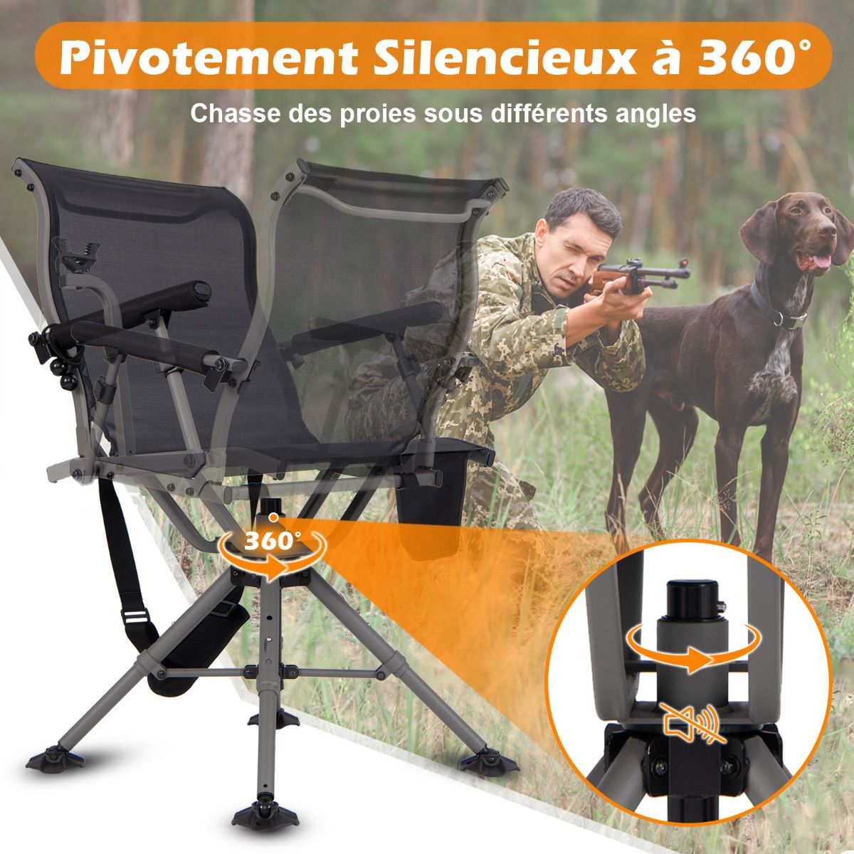 Chaise de Chasse Portable Chaise de Tir avec Sige de Pliable Rglables Rotation  360掳 Support de Fusil Rglable Charge 150 kg Noir -