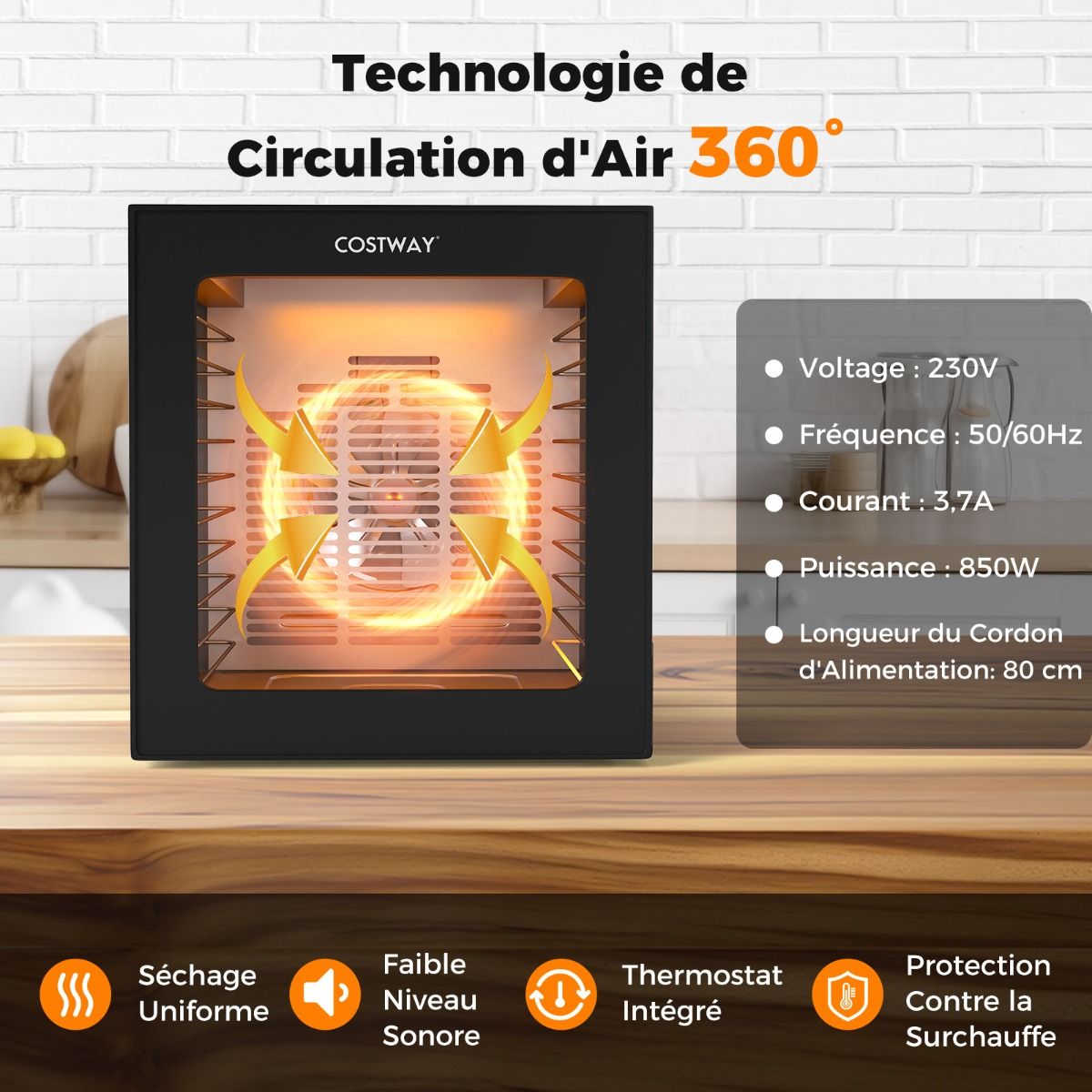 Déshydrateur Alimentaire Séchoir à 10 Plateaux en Acier Inoxydable avec 10 Programmes Préréglés Minuterie de 48H&Température de 30-75Noir -