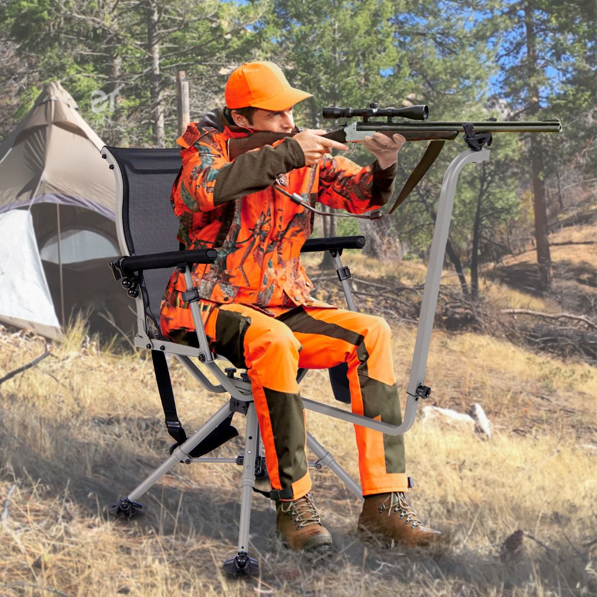 Chaise de Chasse Portable Chaise de Tir avec Sige de Pliable Rglables Rotation  360掳 Support de Fusil Rglable Charge 150 kg Noir -