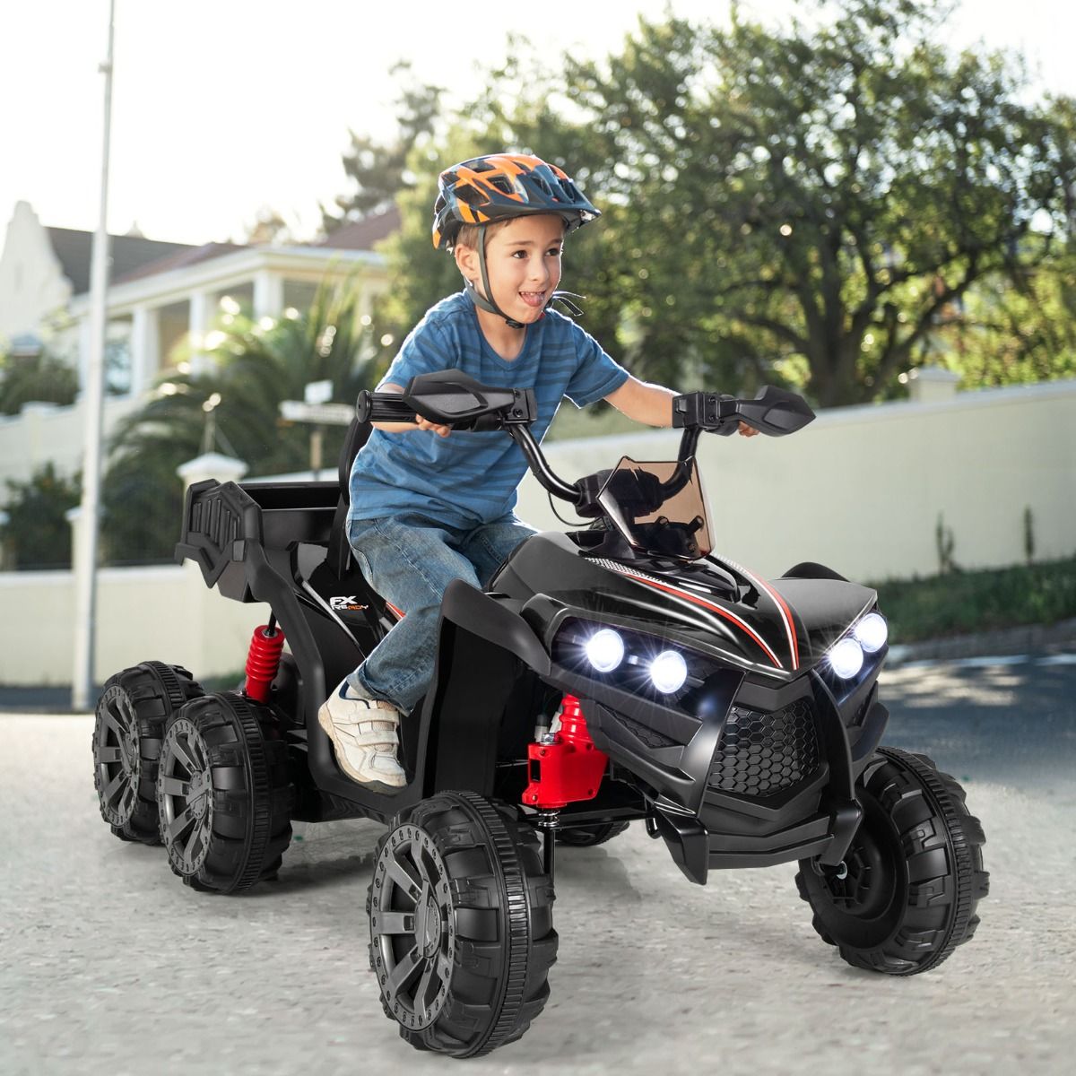 12V Quad Electrique Enfants avec Lumières LED et Musique Véhicule Electrique Enfants avec Démarrage Lent Charge 30kg 129 x 69 x 72 cm Noir/Rouge -