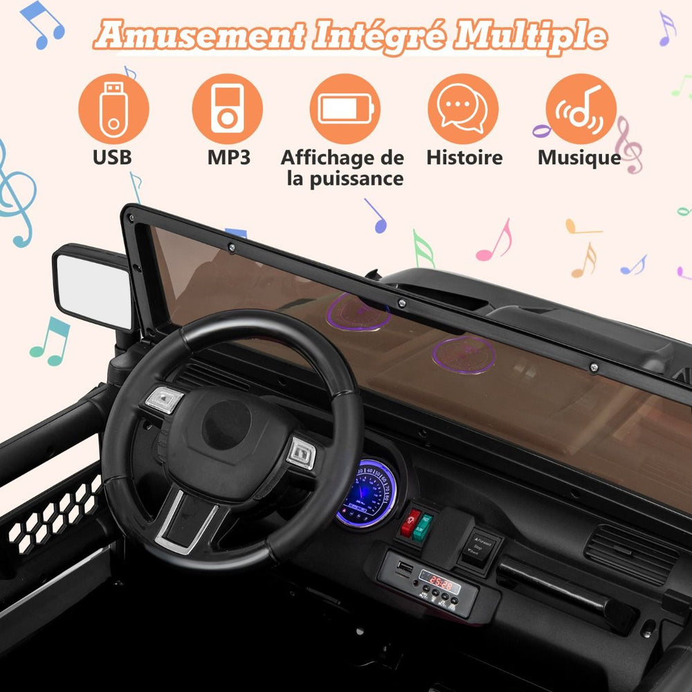 Voiture lectrique 24v pour Enfants 2 Places Tlcommande Musique Histoire Klaxon Usb Fonction de Dmarrage Lent Suspensions  Ressort Blanc/Noir/Rose/Violet -