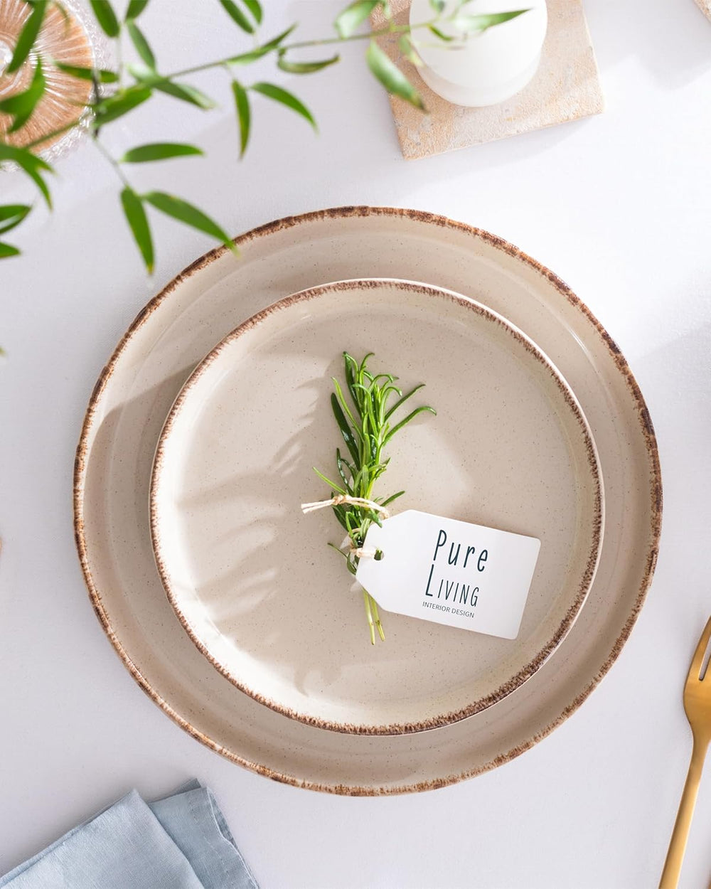 Ensemble Vaisselle en Grès 12 Personnes Rustique 36 pièces - Service de Table Rustique, Lavable au Lave-Vaisselle - Ensemble de Bols et Assiettes - Vaisselle de Table Pure Living en beige