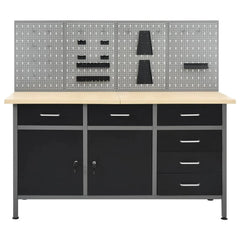 Etabli avec 4 panneaux muraux table de travail poste de travail stockage rangement d'outils 160 cm garage atelier pieds réglables en hauteur 02_0003666 -