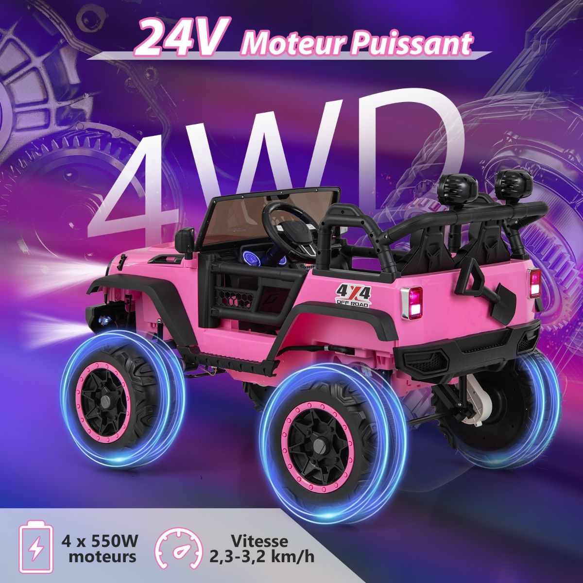 Voiture lectrique 24v pour Enfants 2 Places Tlcommande Musique Histoire Klaxon Usb Fonction de Dmarrage Lent Suspensions  Ressort Blanc/Noir/Rose/Violet -