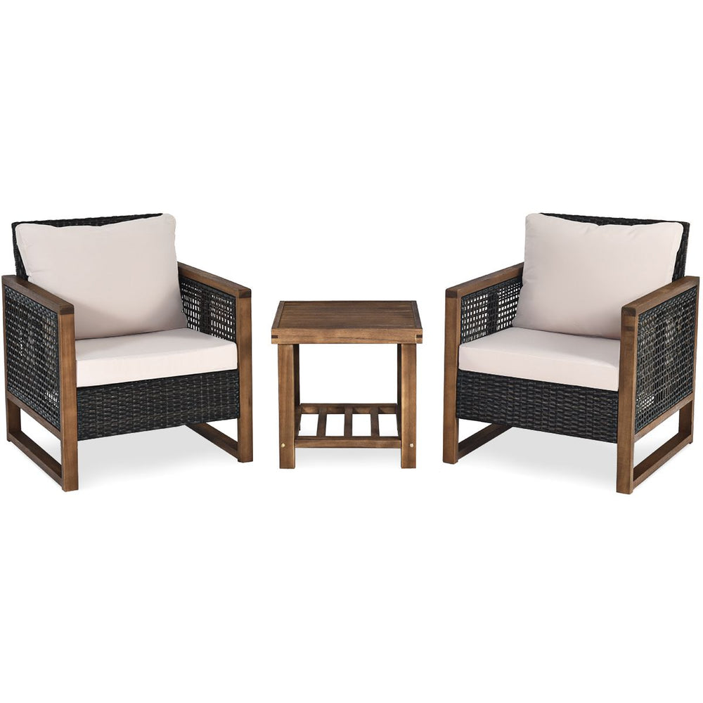 Ensemble Salon de Jardin en Bois d'Acacia Rotin Artisanal Anti-soleil Résistant aux Intempéries pour Porche Balcon Terrasse -