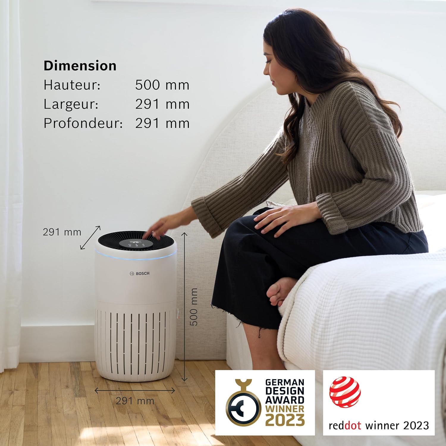 Bosch Air 4000 - Purificateur d'air - Pour les pièces jusqu'à 62,5 m² - Filtre efficacement plus de 99% des polluants - Un capteur intelligent, modes auto et silence (< 25 dB(A)) - CADR : 300 m³/h