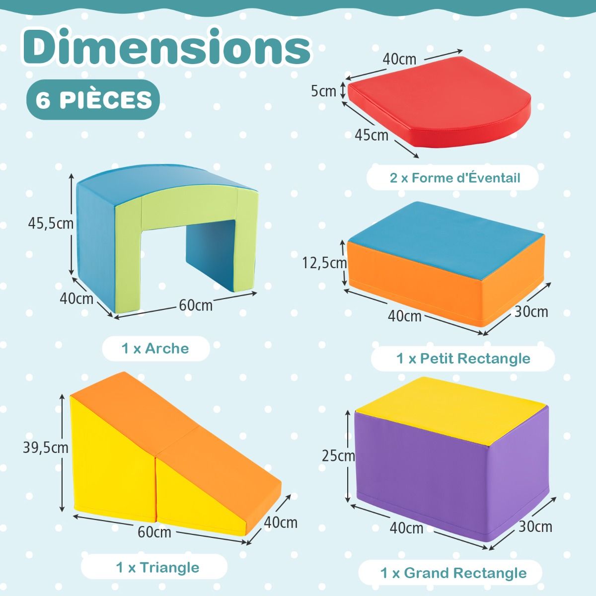 6 Blocs d橢scalade en Mousse Jeu d橢scalade pour Tout-Petits Jeu d橝ctivit d橢scalade Color Tunnel Escaliers et Rampe pour 12+ Mois Color/Bleu/Violet -