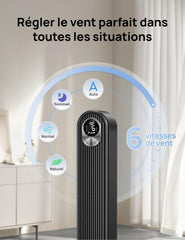 Dreo Ventilateur Colonne Silencieux, Puissant Vitesse 7,92 m/s, Ventilateurs Tour de 106cm avec Télécommande, 6 Vitesses, 4 Modes, Minuterie 12H, Oscillant à 90° pour Grande Chambre