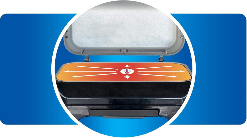 Attitude2go,Barbecue de Table à Faible fumée,BBQ Portable,à Couvercle,thermomètre,et Grille en Fonte,Alimentation : Cartouche de gaz CV 470 Plus,Gris